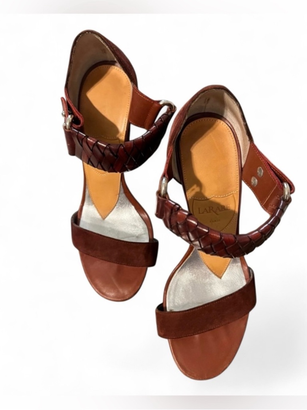 LARARE Brown Braided-Ankle
Platform Heeled Sandals made in Italy. - Picture 8 of 9